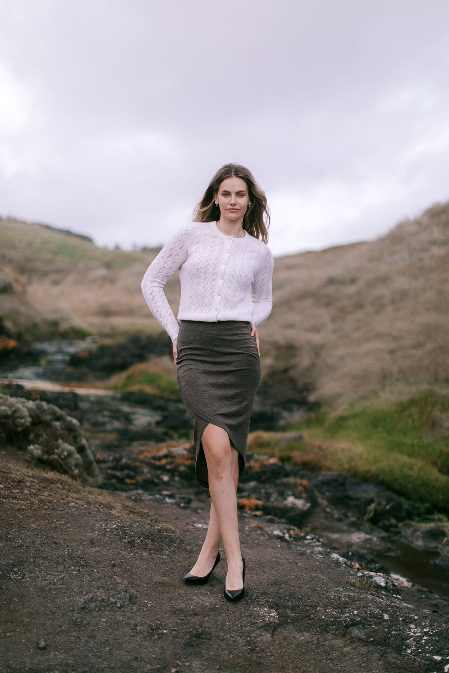 Cross Over Wool Jersey Skirt