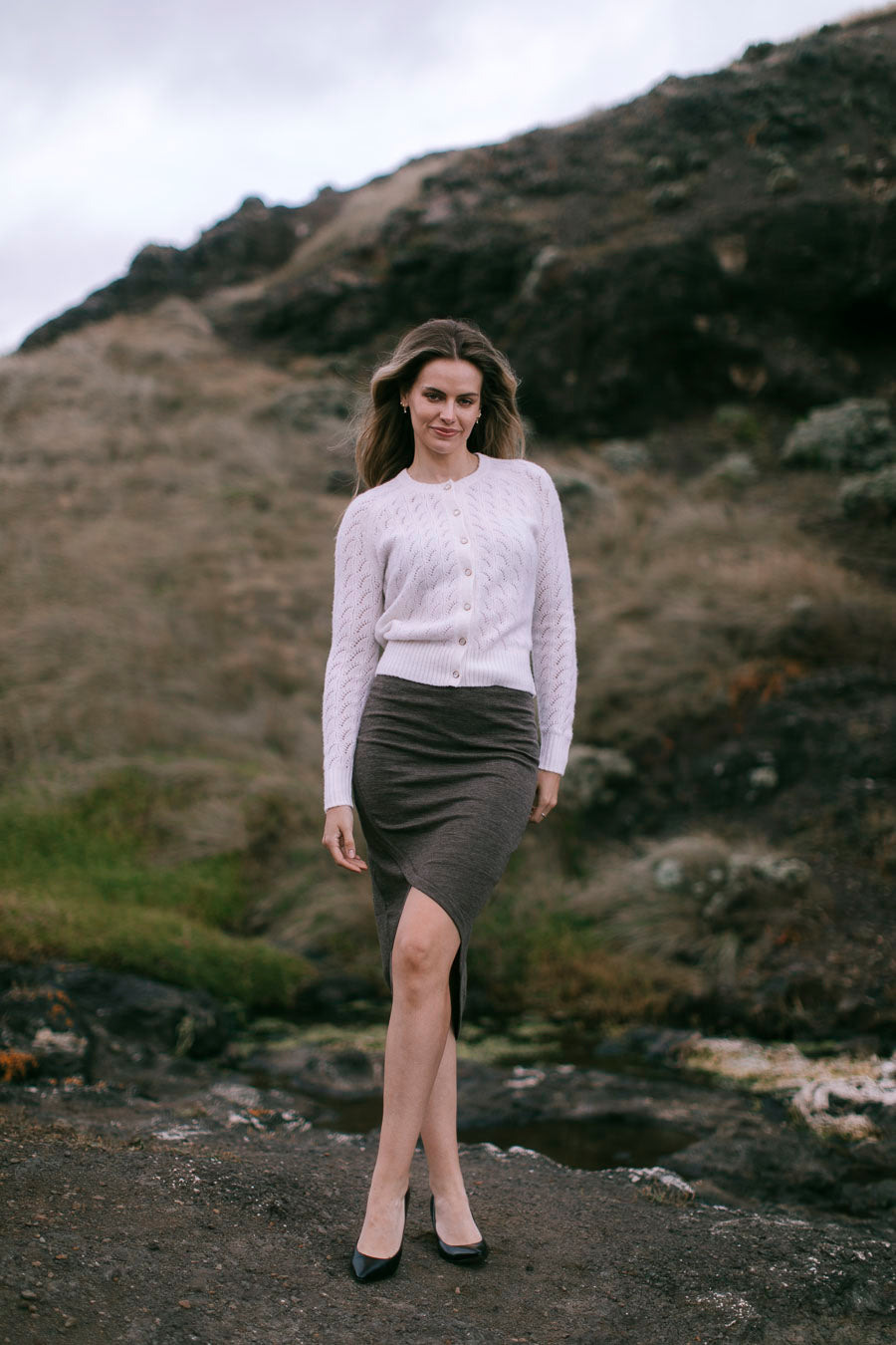 Cross Over Wool Jersey Skirt