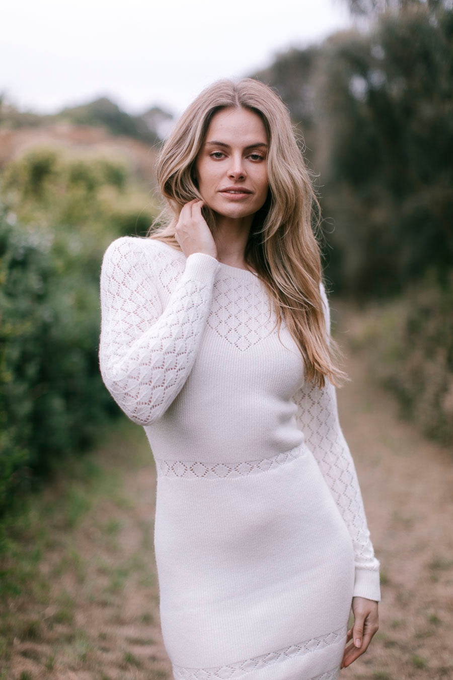 Cashmere Blend Knit Dress with Lace Stitch Detail