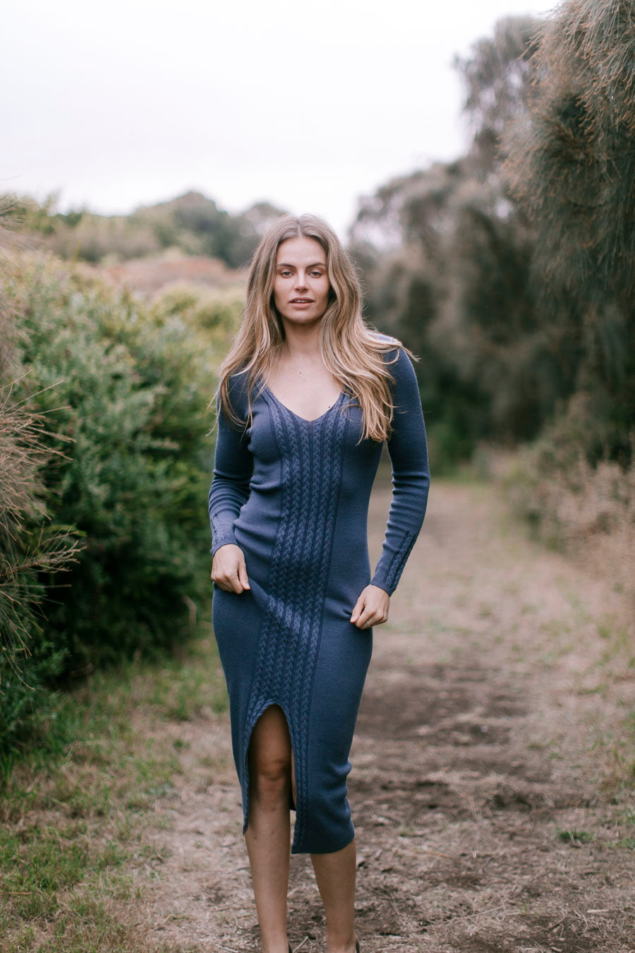 Slim Cable Knit Midi Dress