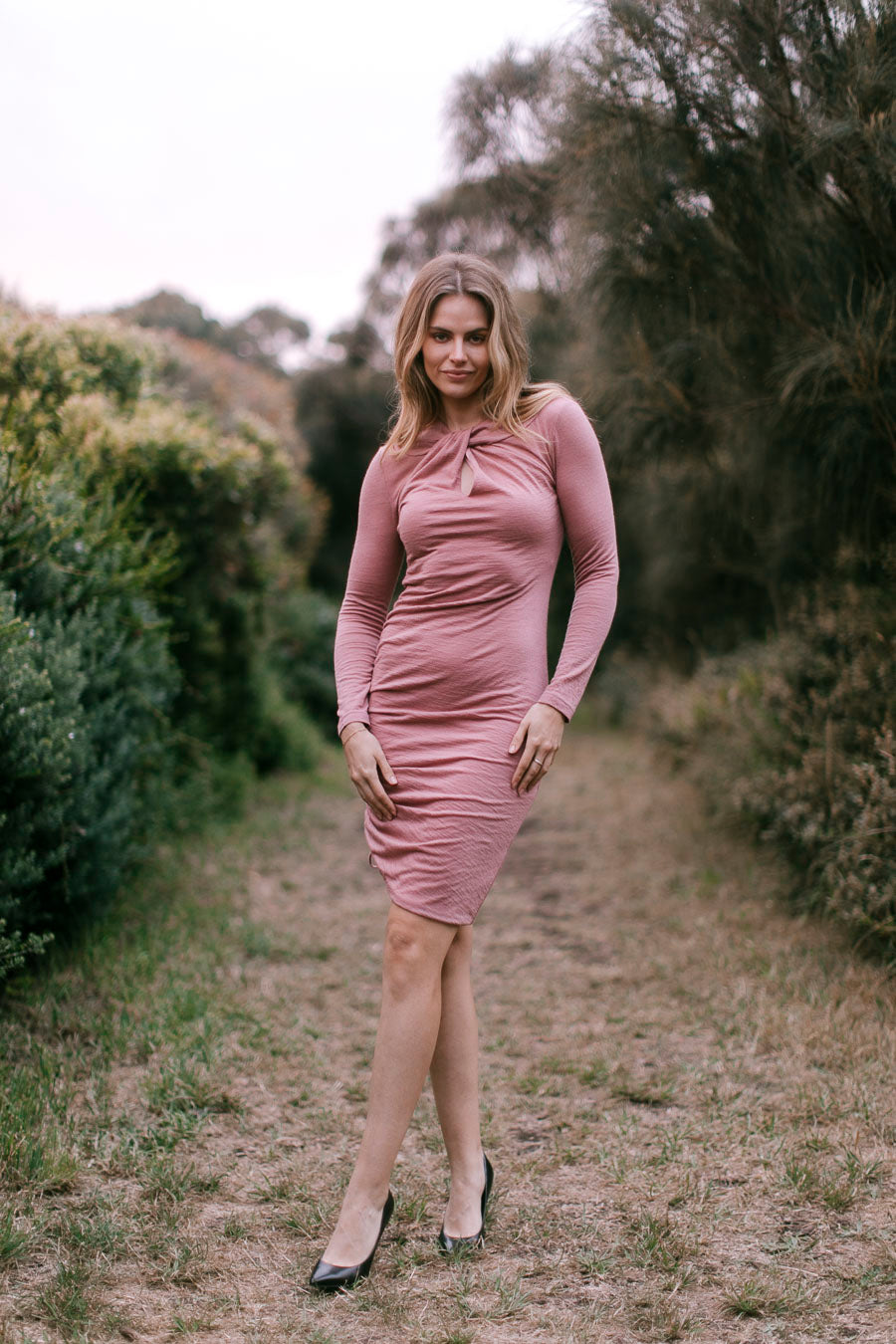 Twist Neck Wool Jersey Dress With Side Detail